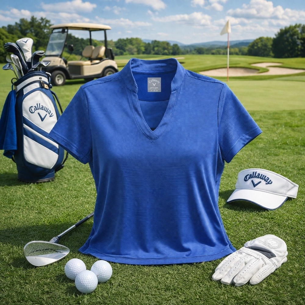 Callaway Fine Line Stripe Polo Golf Shirt Womens Sz M Blue Opti-Dri UPF15 Preppy